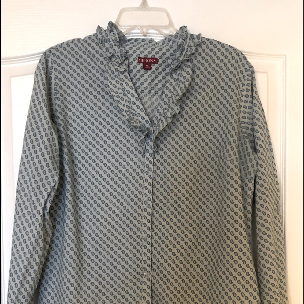 Long sleeved jersey patterned cotton blouse